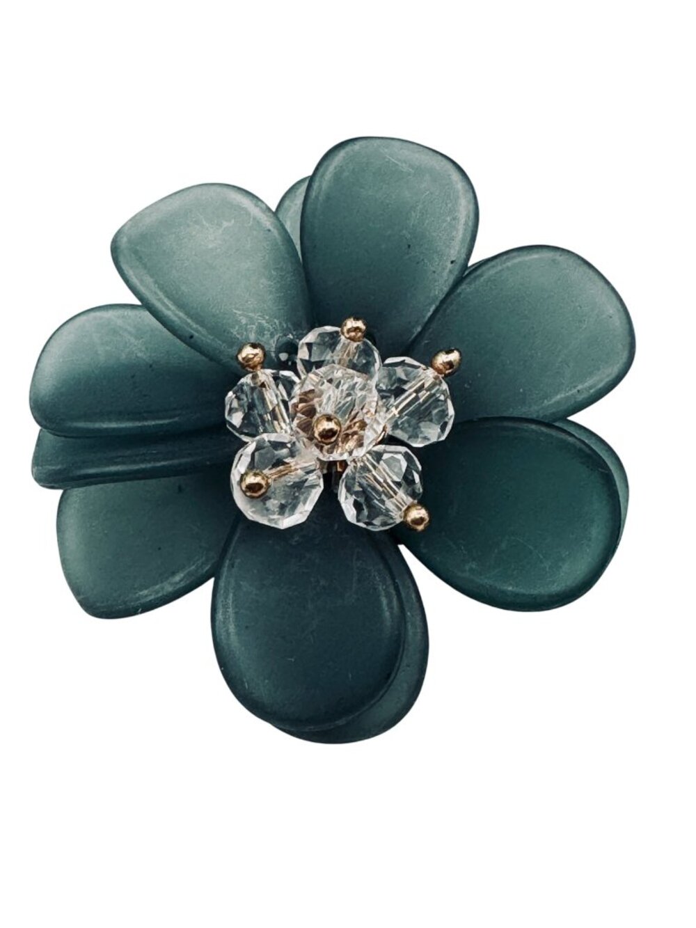 Vintage Frosted Lucite Blue Flower Brooch Faceted Crystal Beads 1950s Boho